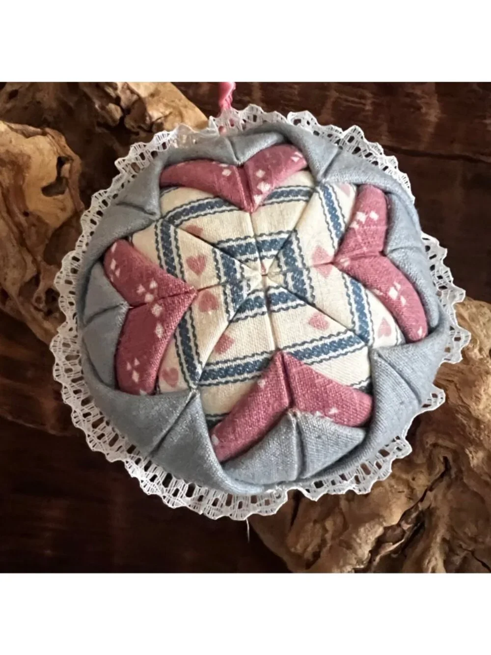 Handmade Vintage Quilted Cottagecore Ornament 4 Inch